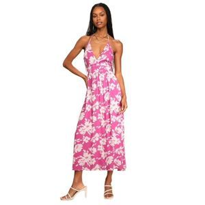 Lulu’s Pink Tropical Print Maxi Dress NWT